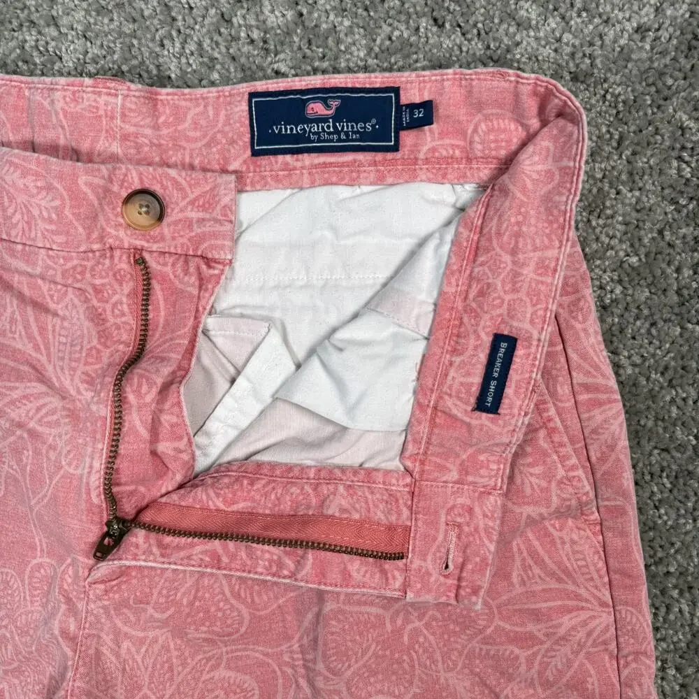 Vineyard Vines Mens 32 Chino Breaker Shorts Pink Cotton Hawaiian Floral Summer